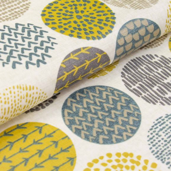Canevas de coton - enduit "Casa/cercles" (nature/offwhite-jaune moutarde/gris) de Prestigious Textiles