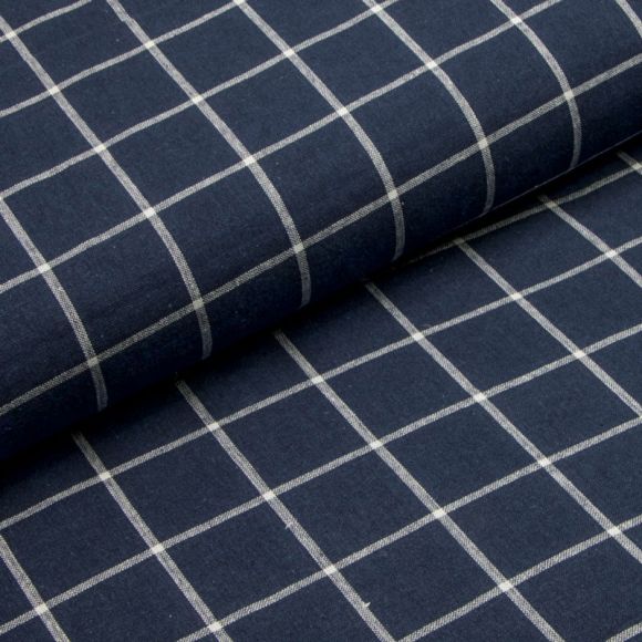 Tissu métis lin/coton "Carreaux-Essex" (bleu-blanc) de Robert Kaufman