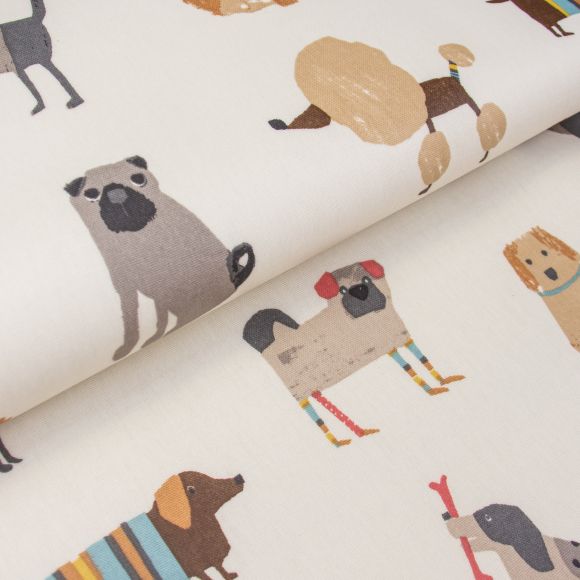 Canvas Baumwolle - beschichtet "Woof/Hunde" (offwhite-braun/grau) von Prestigious Textiles