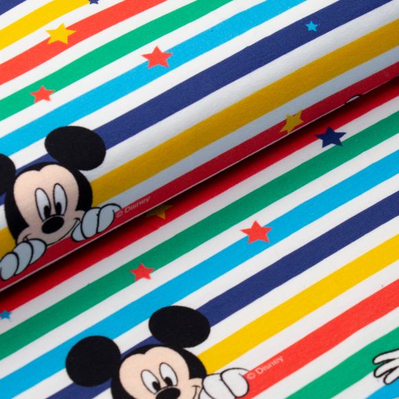 Jersey de coton "Disney/Mickey Mouse - Rayures" (blanc-multicolore)
