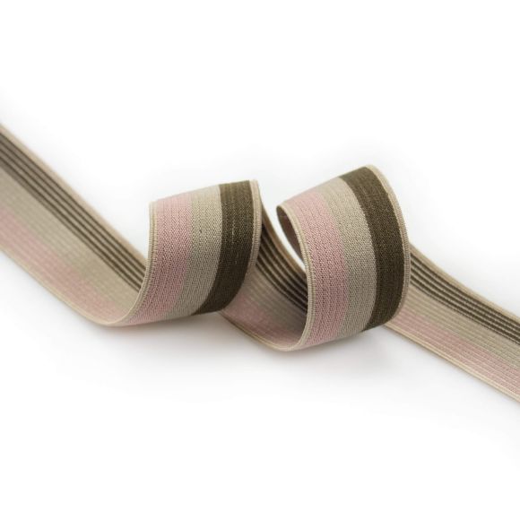 Gummiband "Doubleface Multistreifen" 35 mm (beige-rosa/khaki)