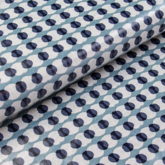 Canvas Baumwolle - beschichtet glänzend "Retro Olympia/Dots" (natur-stahlblau/blau) von CLARKE & CLARKE