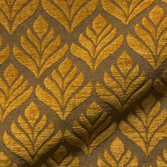 Tissu de décoration jacquard "Velours/chenille Lotus" (jaune moutarde)