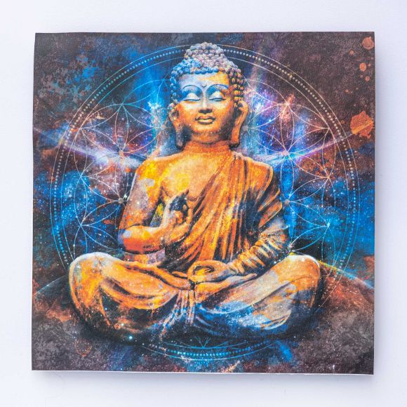 Carré de similicuir Nappa "Bouddha/mandala" 44 x 44 cm (orange/bleu)