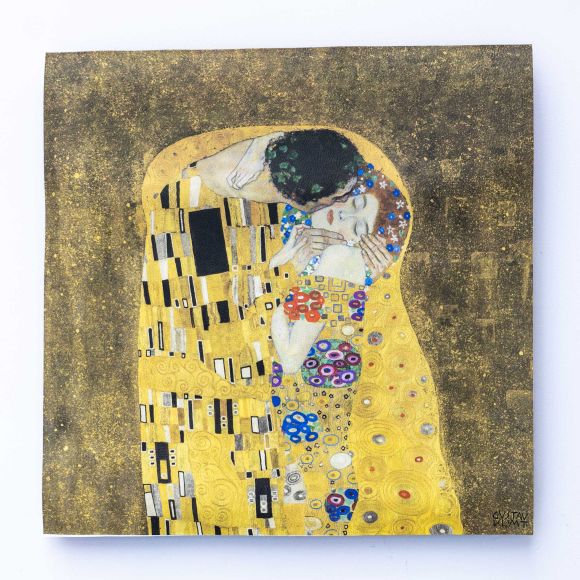 Kunstleder Nappa Panel "Arty - küssendes Paar" 44 x 44 cm (gelb)
