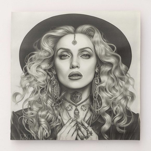 Kunstleder Nappa Panel "The Queen of Pop" 44 x 44 cm (weiss-schwarz)