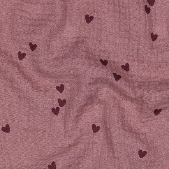 Double Gauze Baumwolle "Tiny Hearts/Herzen" (hellmauve-dunkelmauve)