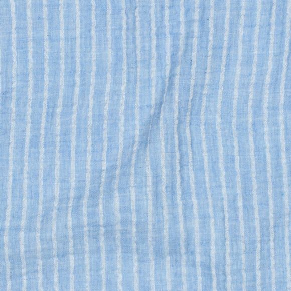 Double Gauze Baumwolle garngefärbt "Streifen" (hellblau-weiss)