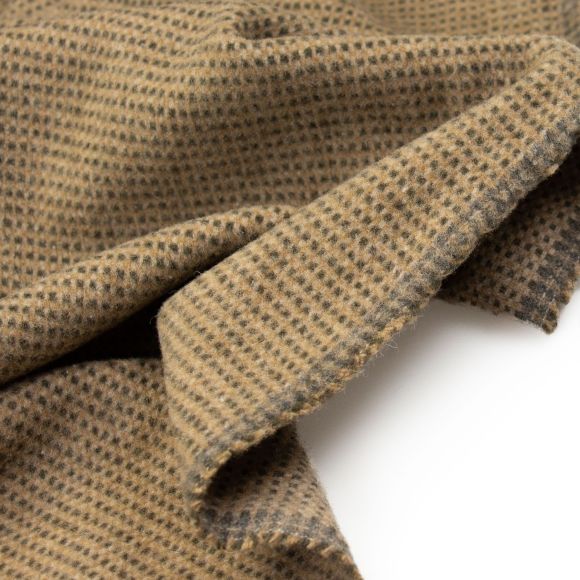 Tissu pour manteaux en laine mélangée "Moelleux - mini carreaux" (brun/beige)