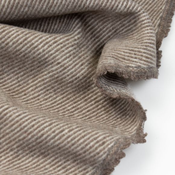 Tissu pour manteaux en laine mélangée "Moelleux - Diagonal Stripes" (beige clair/taupe)