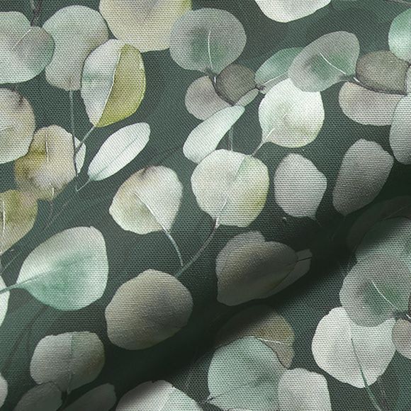 Canevas de coton "Eucalyptus à l'aquarelle" (vert foncé-menthe/gris)