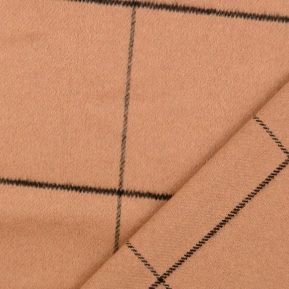 Tissu pour manteau en laine mélangée "Maxi carreaux" (camel-noir)