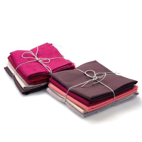 Paquet de restes de tissu "Lin/tissu métis" (rouge/rose/violet)