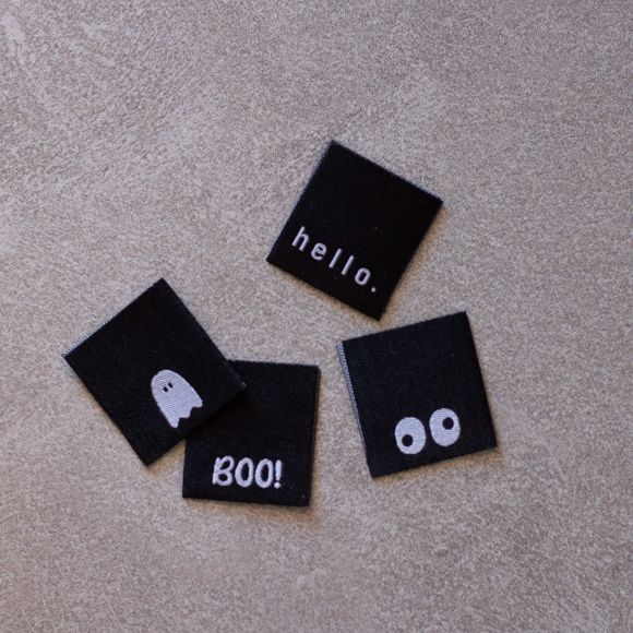 Weblabel/Stoffetiketten "#mehrEtikette - BOO/Halloween" - Pack à 4 Stk. (schwarz-weiss) von Prülla