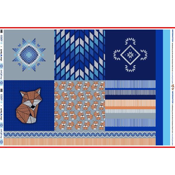 Canvas Baumwolle Panel "Cozy by lycklig design" (blau/grau/orange/weiss) von Swafing