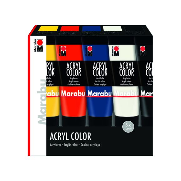 Marabu Acrylfarbe "Acryl Color BASIC" 100 ml, im 5er-Set (bunt)