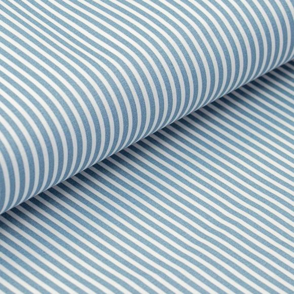 Toile cirée - coton enduit “Téflon - mini rayures” (bleu acier-blanc)