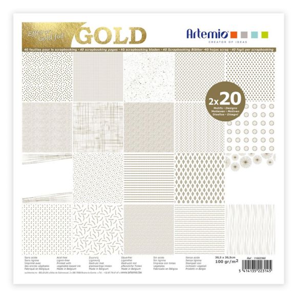 Papier de bricolage "Metallic" 40 feuilles, 100 g/m² (blanc-doré)