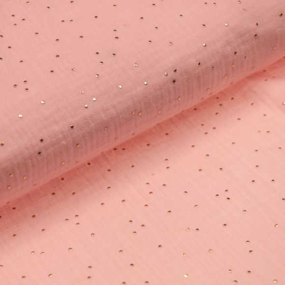 Rosa Musselinstoff mit Goldpunkten bebklebt, aus leichter Baumwolle