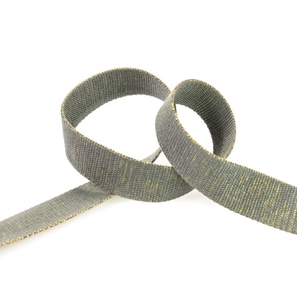 Gurtband Baumwolle "Shiny Lurex" 30 mm (dunkelgrau-gold)