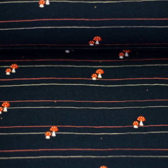 Jersey de coton "Maisons champignons by Eda & Mo" (bleu nuit-rouge/beige) de SWAFING