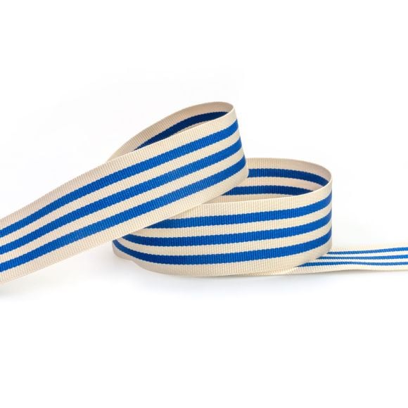 Ruban gros grain "Rayures" 30 mm (beige clair-bleu)