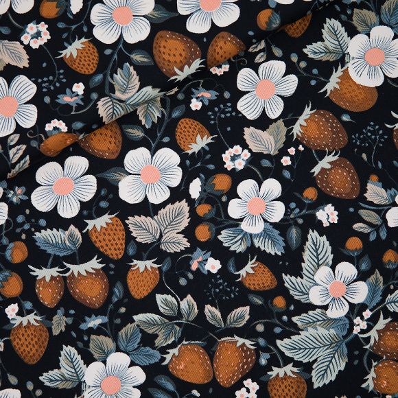 Twill/gabardine de coton "Strawberries - black" (noir-brun/bleu/offwhite) de See You at Six