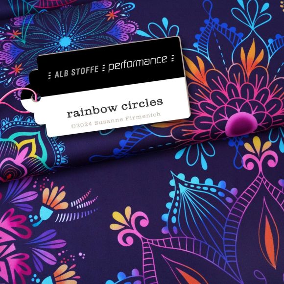 Maille sport Trevira Bioactive "Performance-Rainbow Circles" (violet-multicolore) de ALBSTOFFE