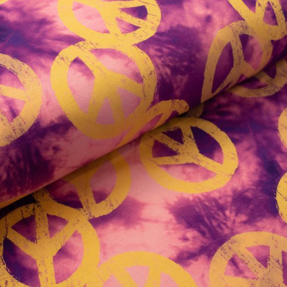 Sweat d'été en coton - french terry "Batik/Peace" (violet/rose-jaune clair)