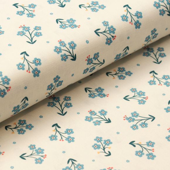 Tissu coton bio "Tiny and Wild/Forget Me Not" (offwhite-bleu) de Cloud9 Fabrics
