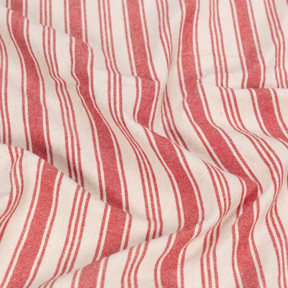 Tissu coton "Pure - Rayures" (nature-rouge)