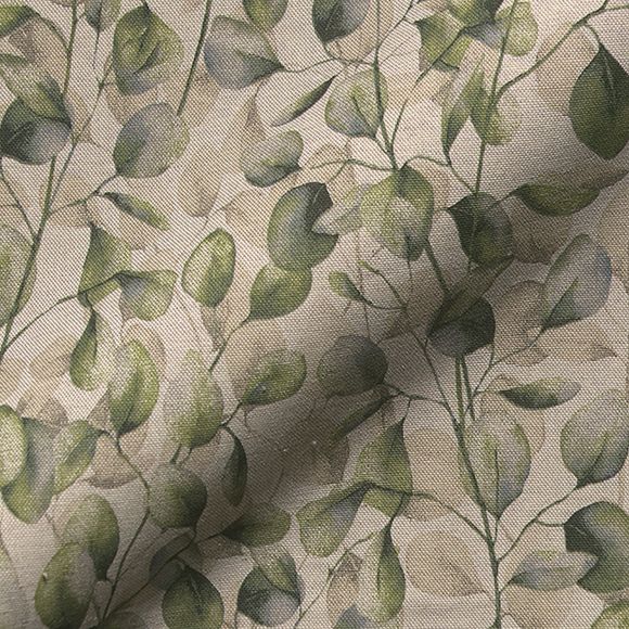 Canvas Baumwolle "Linen Look - Eukalyptus/Blätter" (natur-grün/sand)