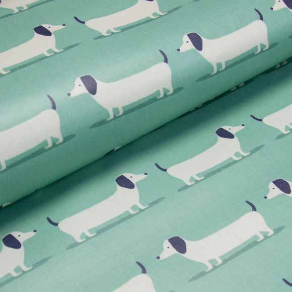 Canevas coton enduit "Teckel/Hound Dog" (menthe claire-offwhite) de Fryett's Fabrics