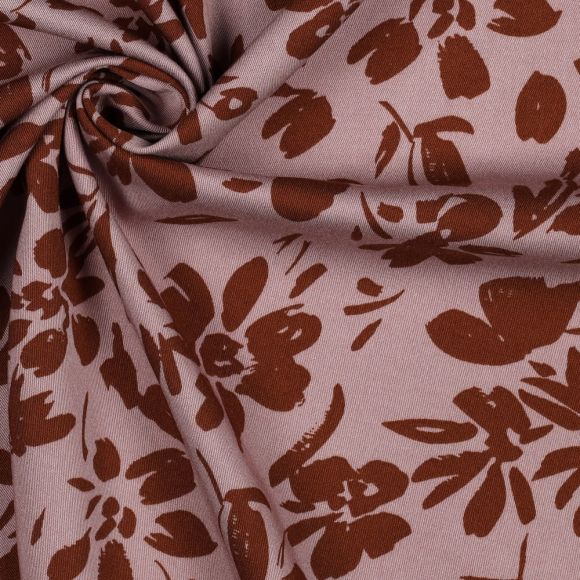 Viscose stretch "Abstract Flowers" (vieux rose-brun rouille)