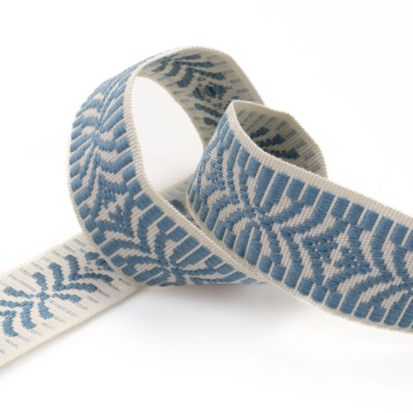 Sangle "Jacquard - mexica" 40 mm (écru/bleu jean)