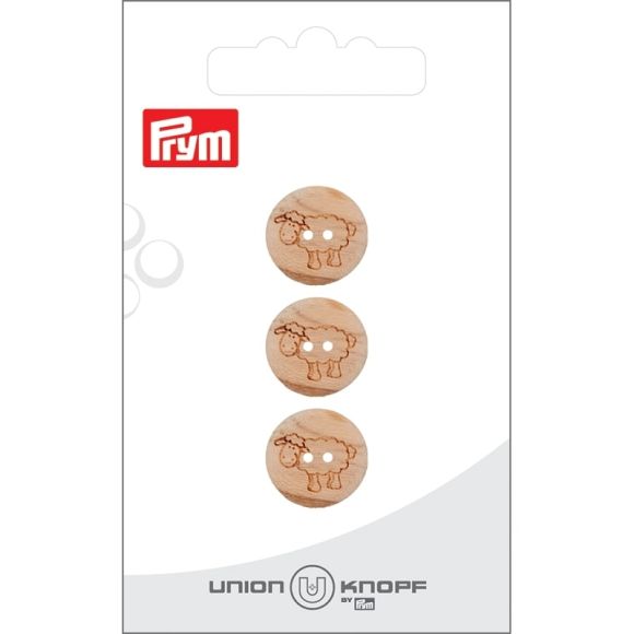 PRYM Bouton en bois - rond "Petit mouton" Ø 15 mm, lot de 3 (nature)