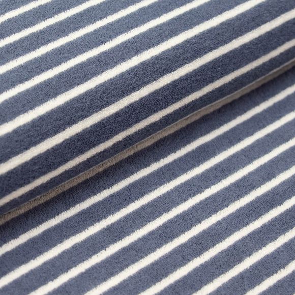 Jersey éponge en coton "Rayures" (bleu jean-offwhite)