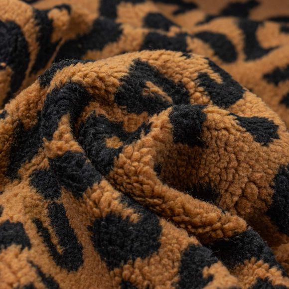 Fausse fourrure - peluche "Léopard/Animal Print" (brun orangé-noir)