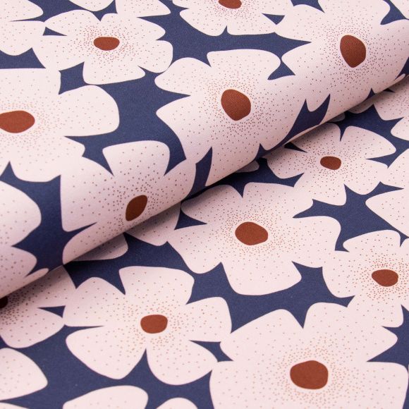 Canevas de coton bio "Impromptu/Big Fleur" (bleu foncé-saumon clair/brun rouille) de Cloud9 Fabrics