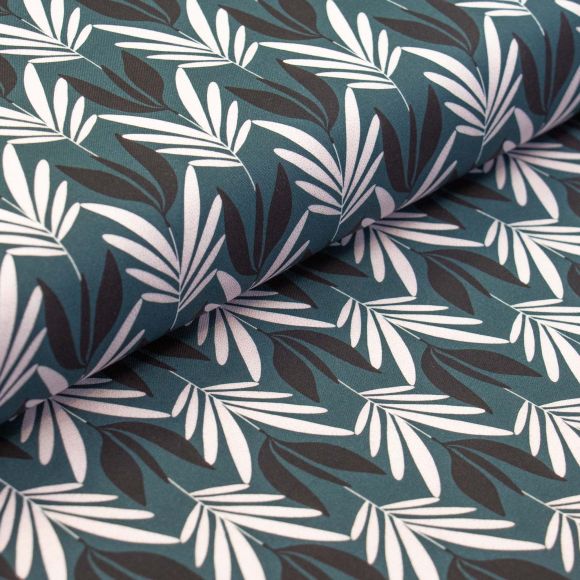 Tissu coton bio "Savanna Dreams/Night Blooms" (bleu canard-noir/blanc) de Cloud9 Fabrics