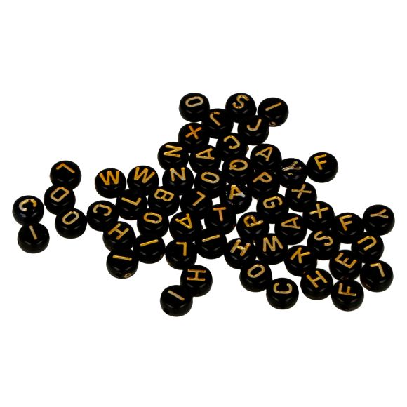 Perles en plastique lettres/alphabet "A-Z", lot de 300 (noir-doré)