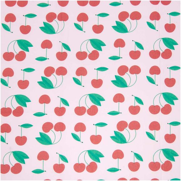 Popeline de coton "Cerises" (rose-rouge/vert) de Rico Design