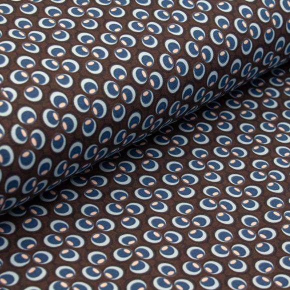 Jersey de coton "Rétro pois/yeux" (brun-bleu/noir)