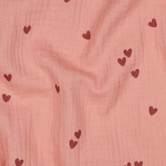 Double Gauze Baumwolle "Tiny Hearts/Herzen" (lachsrosa-rosa)