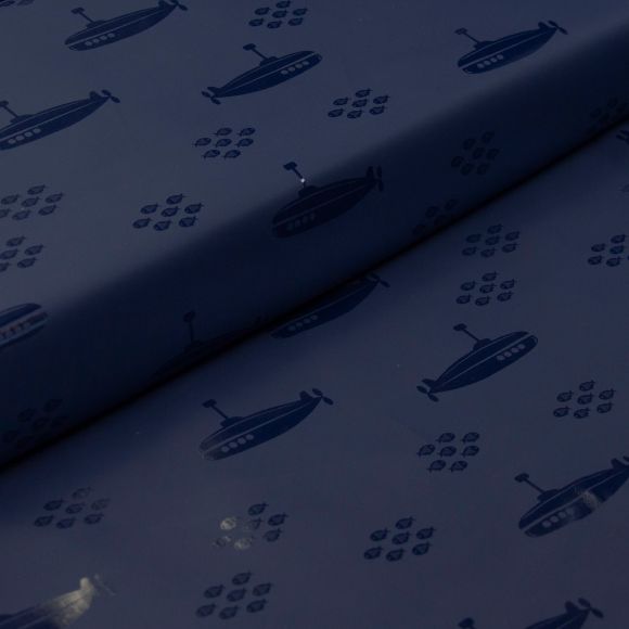 Tissu pour veste de pluie "Sous-marin/poissons" (bleu foncé)