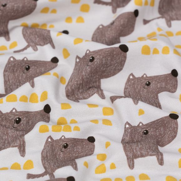 Jersey de coton "Chiens" (taupe-brun/jaune) de Fräulein von Julie