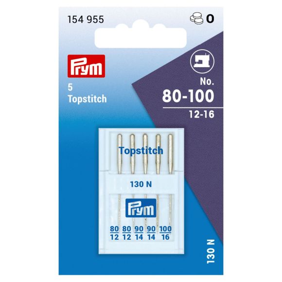 PRYM Aiguilles spéciales pour machines à coudre "Topstich/Metallic" Épaisseur 80-100, 5 pces 154955