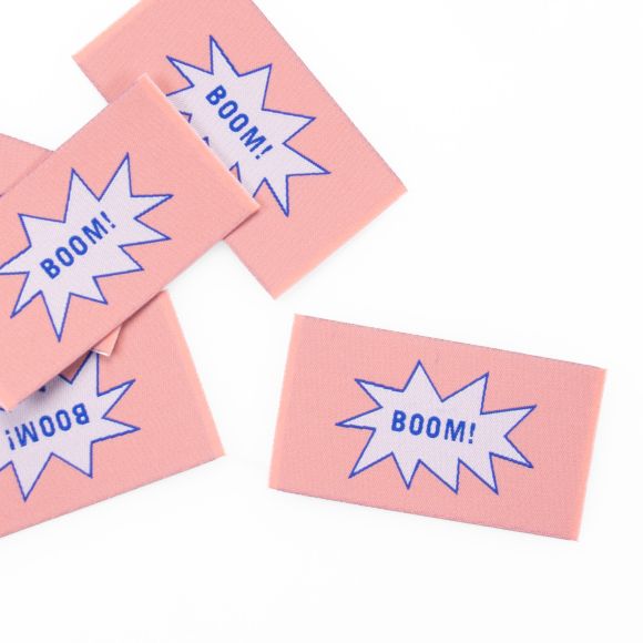 Écusson/patch thermocollant "BOOM!" - lot de 5 (rose/blanc/bleu) de Prülla