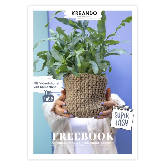 Freebook - Häkelanleitung mit Videotutorial Utensilo/Pflanzentopf "CROCHET" von KREANDO (deutsch)