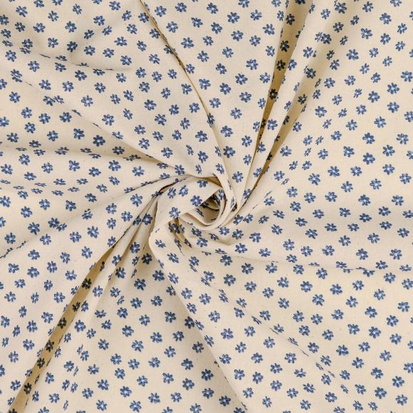 Toile de coton "Cretonne Vintage - fleurs" (nature-bleu)